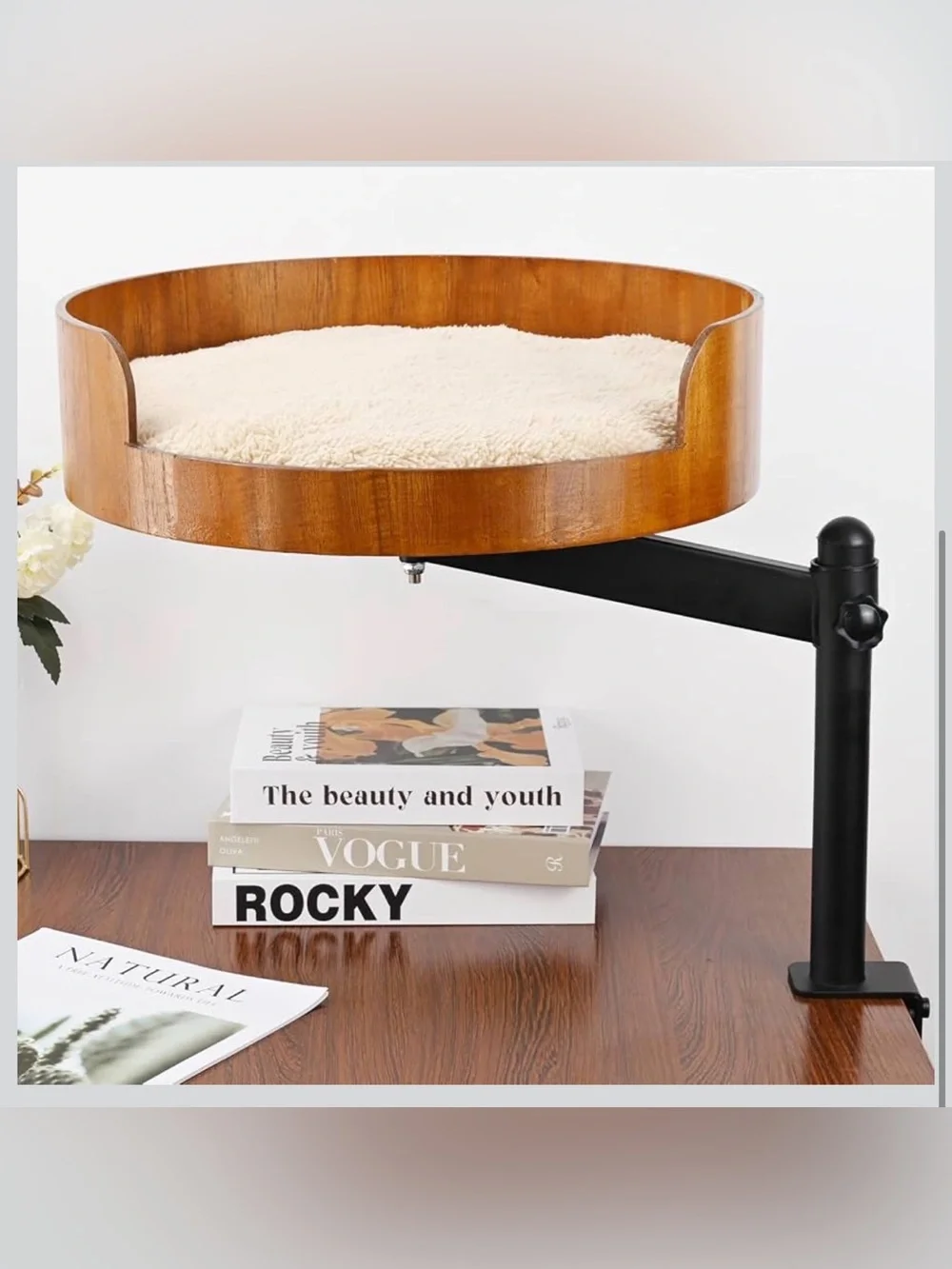 Adjustable Wooden Cat Bed Perch for Desk - Brown